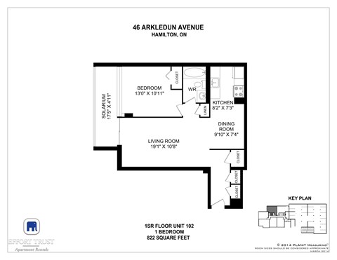 Floor plan for 1 bed, 1 bath, 811 sqft